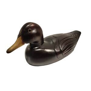 Vintage Wooden Mallard Duck Decoy with Glass Eyes, 15.5"
